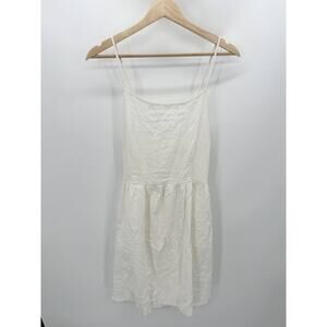 Old Navy Dress Women LARGE White Linen Blend Sleeveless Crossback Smocked Summer